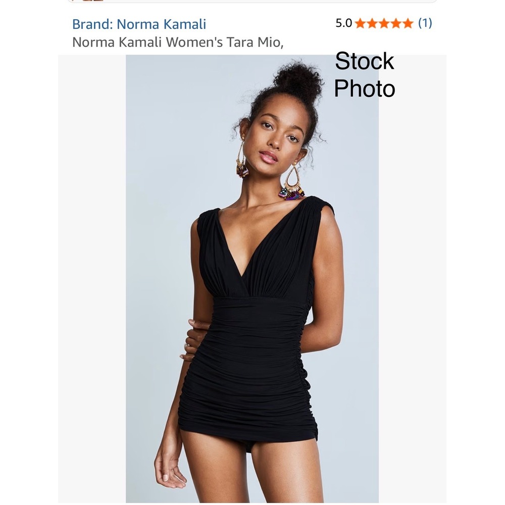 Norma Kamali Tara Mio Black Ruched Halter One Piece Swimsuit Women's Size Large